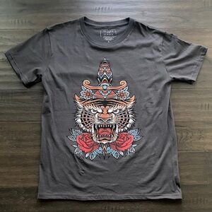 Tiger Tattoo Graphic Tee Mens Sz Large Grey
